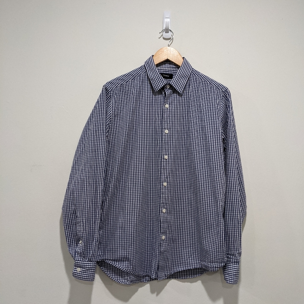 Theory Men Blue Check Button Down Shirt